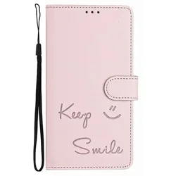 Chic Flip Case with Card Slot and Wallet Feature - Cute Keep Smile Design - Pixel 8 (Pink EO)