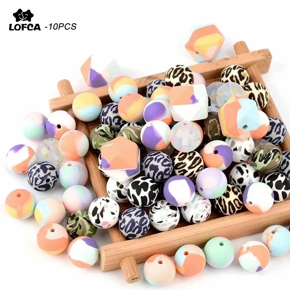 

LOFCA 10pcs12mm/15mm/19mmTie dye leopard Terrazzo Dalmatian camo Silicone Teething Beads DIY Chewable Colorful For Infant Baby