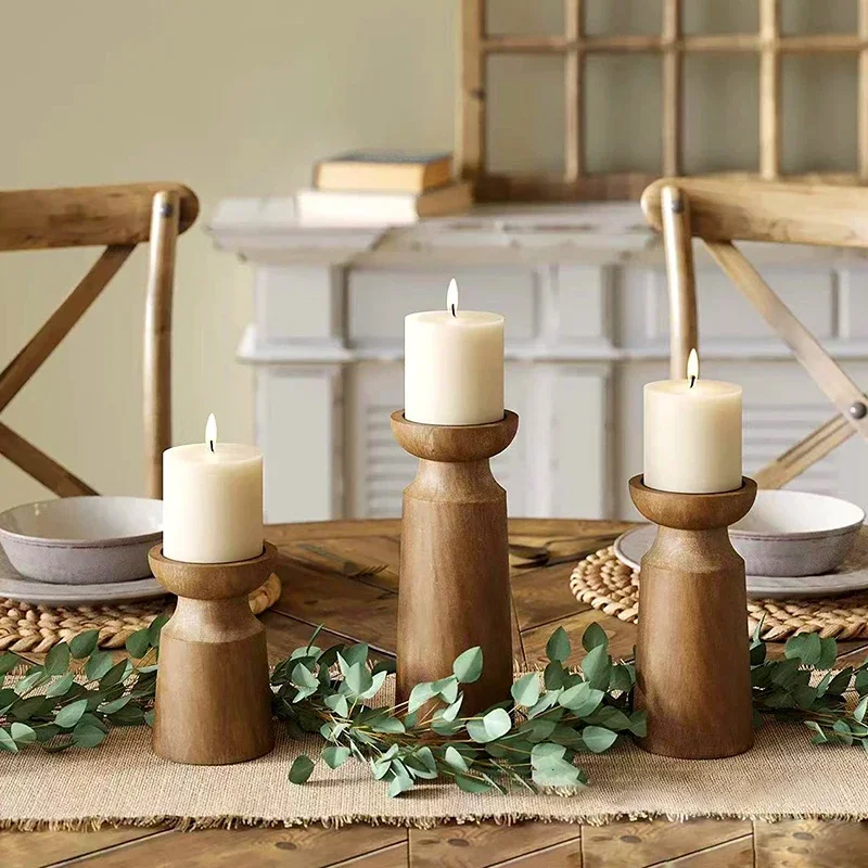 Natural Wooden Candlesticks Holders 3 PCS 4