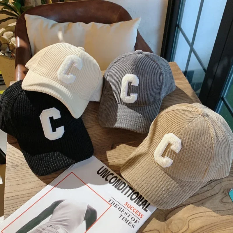 Corduroy Letter C Autumn Winter Baseball Cap Men Women Solid Color Ponytail Sport Hat Adjustable Unisex Hip Hop Dad Trucker Caps
