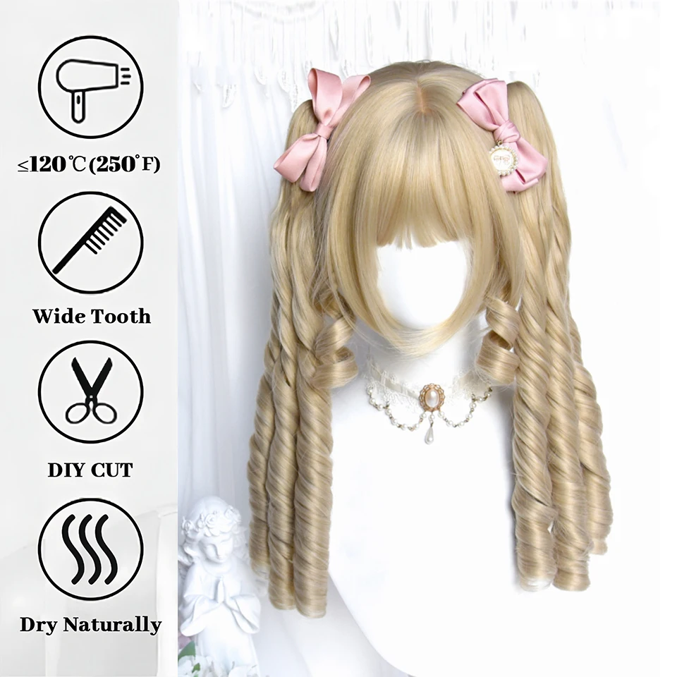 Natural Blonde Synthetic Hair Wigs for Women with Bangs