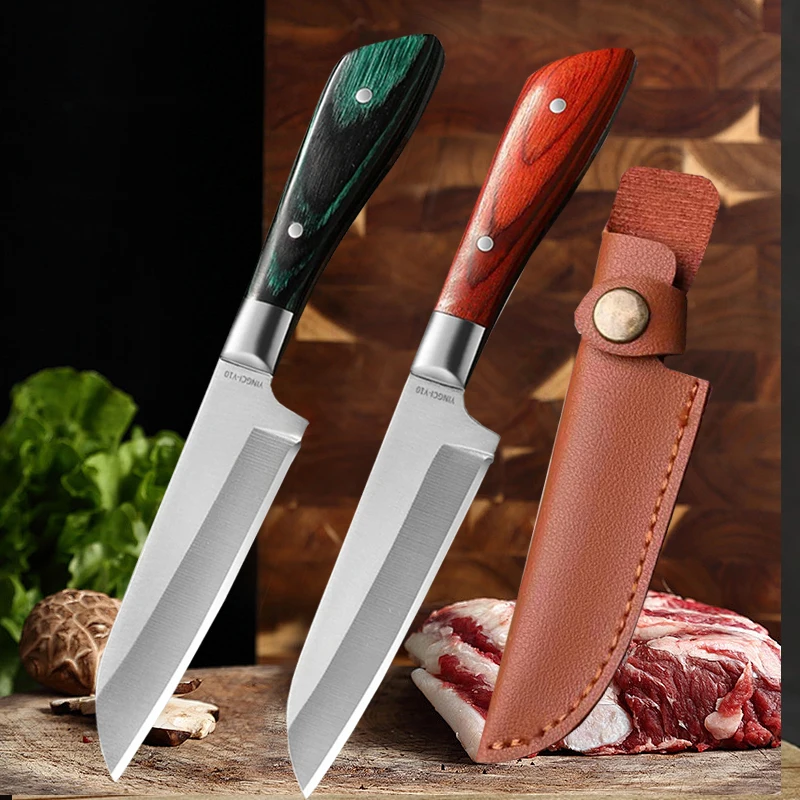 Household Vegetable Slicing Knife Stainless Steel Paring Fruit Knife Sharp Butcher Boning Knife BBQ Meat Cleaver with Cover