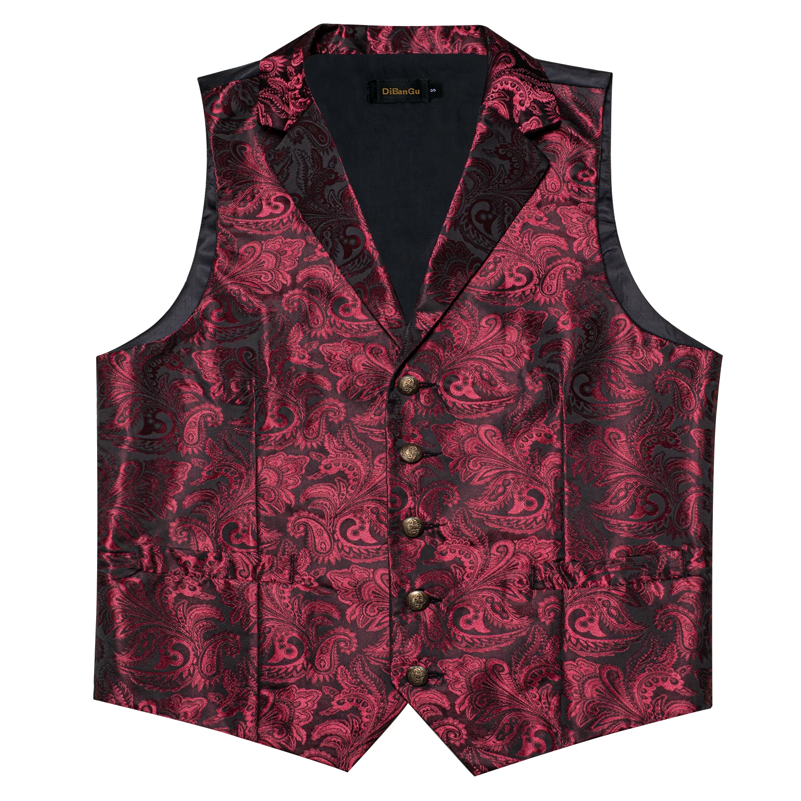 Designer Men's Suit Vest Red Paisley Wedding Party Silk Waistcoat Neck Tie Handkerchief Cufflinks Gilet Men Clothing DiBanGu 4