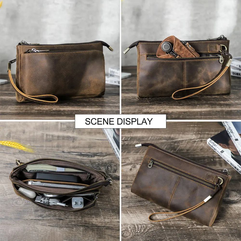 Mens' Vintage Genuine Leather Clutch Purse Men Business Clutch Hand Bag  Cowhide Wallet D075