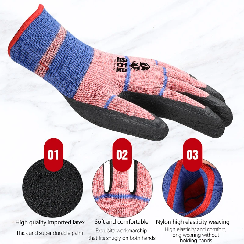1pair Winter Waterproof Work Safety Thermal Gloves Anti-Skidding Rubber Garden Fishing Gloves for Worker Builder Hand Protection fishing gloves