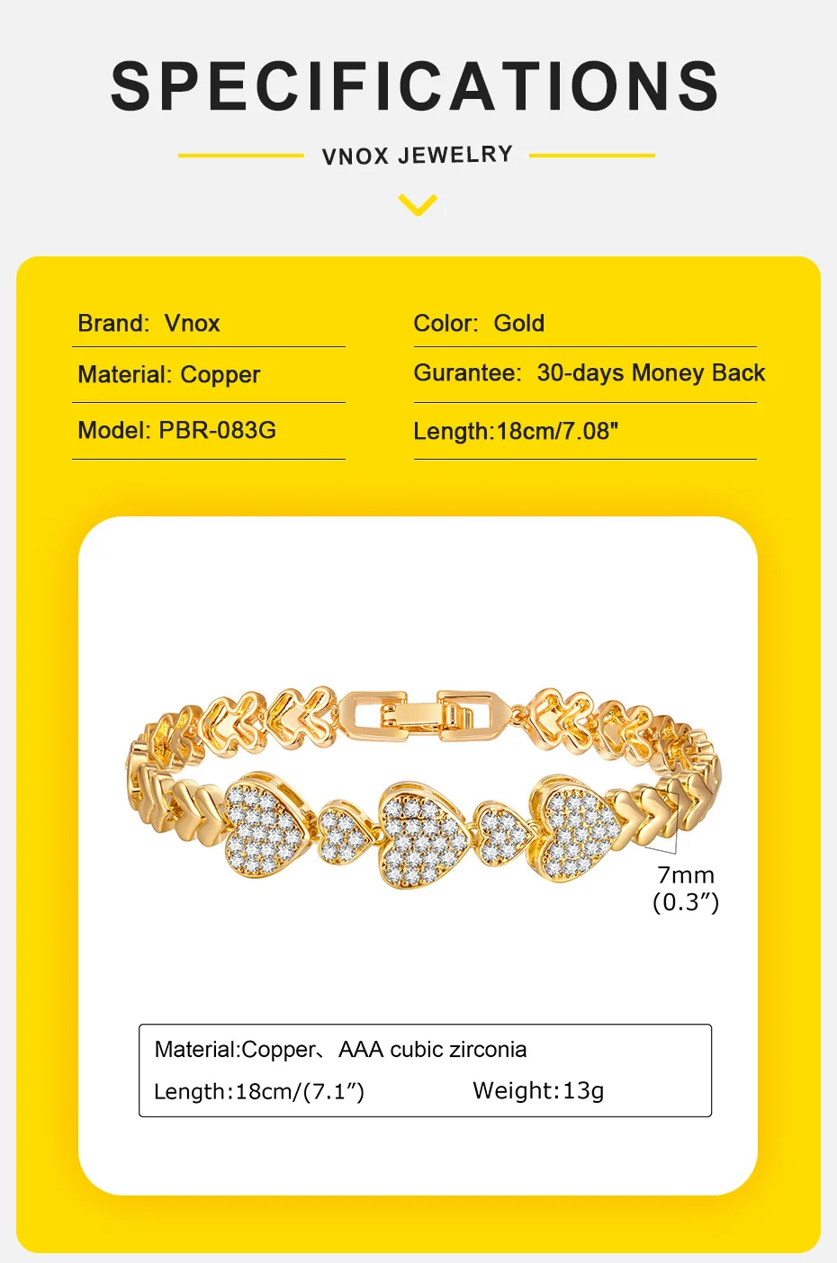 Vnox Glamour Herz Charm Kette Armbänder für Frauen, bling Zirkonia Armband, Valentinstag Muttertag Geburtstags feier Geschenke – Detail 4