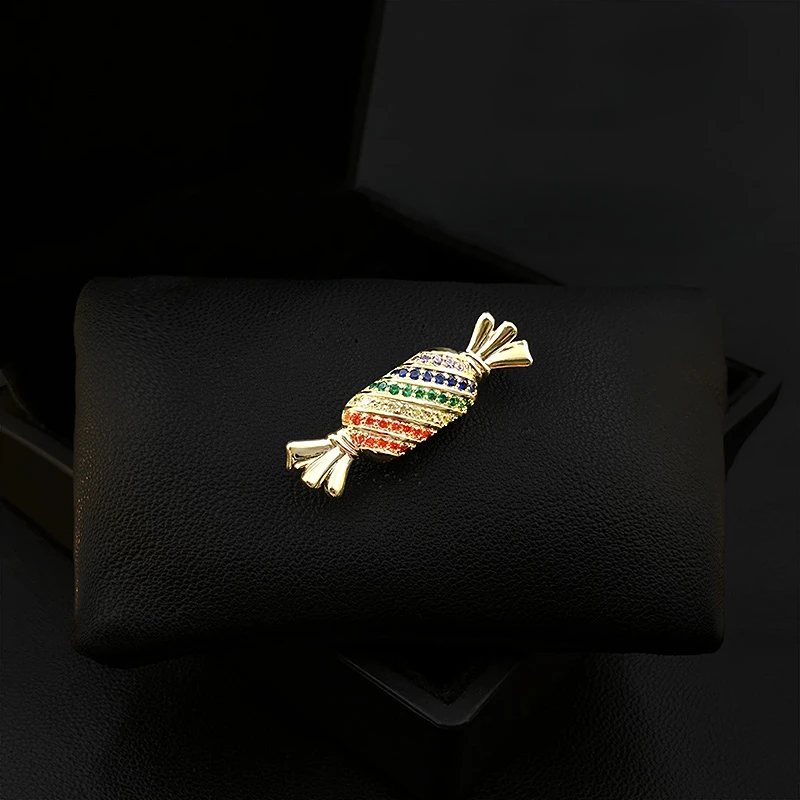 Sweet and Happy Colorful Candy Brooch Women High-End Suit Jacket Ornament Sweater Decoration Pin Corsage Rhinestone Jewelry Gift