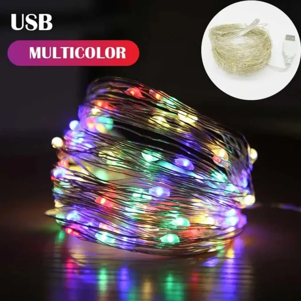 thumbnail image 1 of 1/3/5/10M Waterproof USB LED Lights String Copper Wire Fairy Garland Light Lamp Christmas Wedding Party Holiday Lighting Wreath, 1 of 5