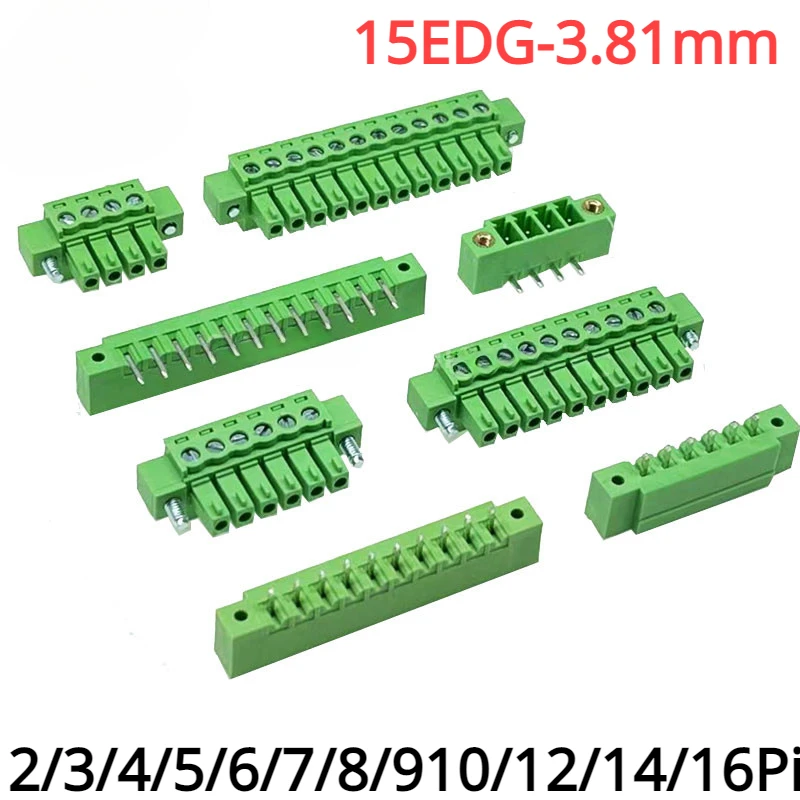 잠금 장치가 있는 터미널 블록 플러그인, 15EDG 3.81mm, 2P, 3P, 4P, 5P, 6-16 핀 고정 플랜지 나사, 15EDG 암수 플러그 커넥터, 5 개