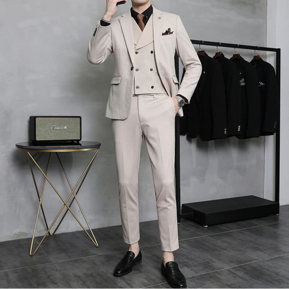

The Main Promotion Men's Suit New Single Breasted Casual Business Leisure Wedding Loose Set Three-piece Jacket Vest Pants 2024