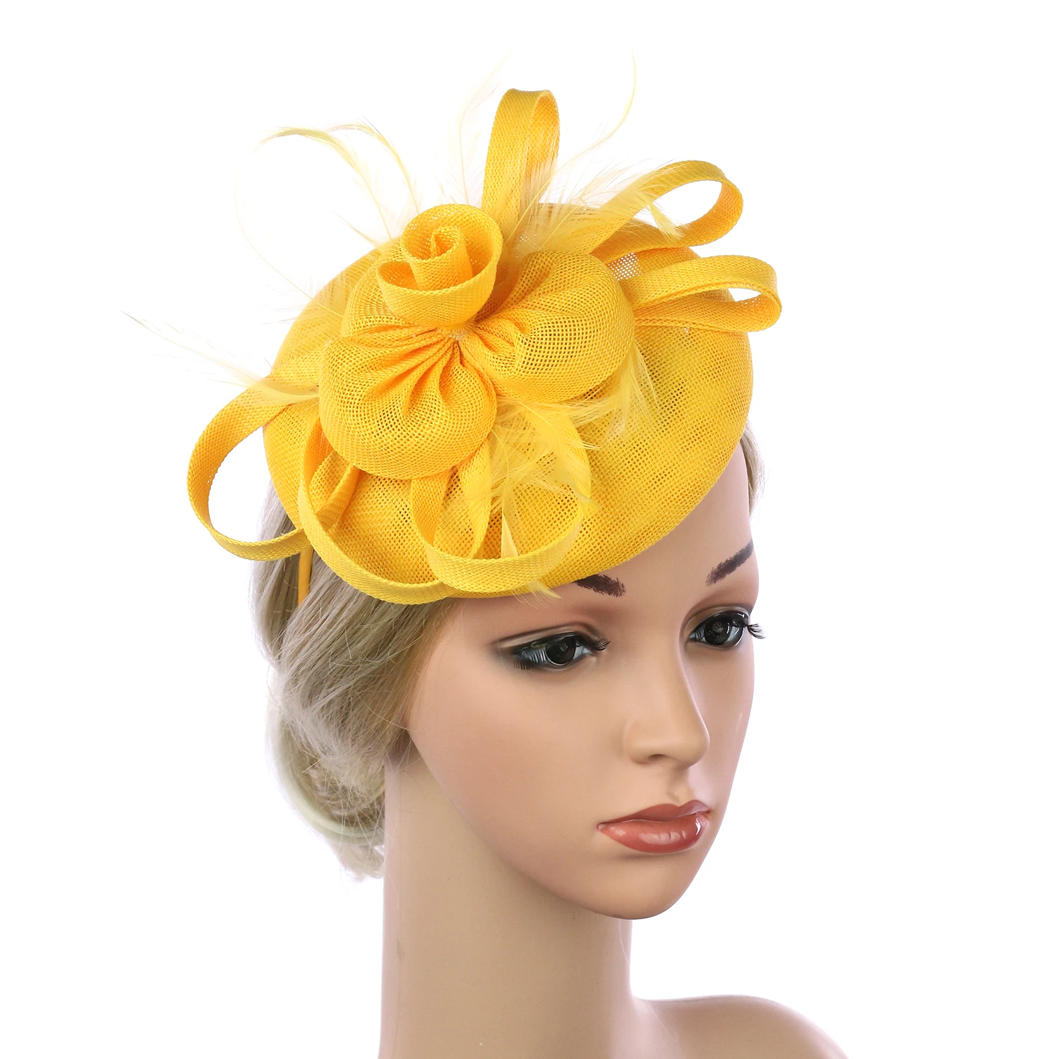 Women Fascinator Hats Headband Feather Derby Headpiece Girl Mesh