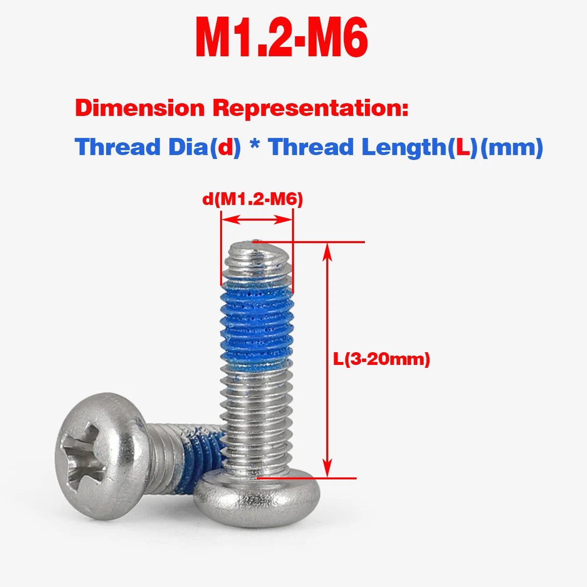 

304 Stainless Steel Cross Round Head Dispensing Screw/Anti Loosening Blue Glue Bolts