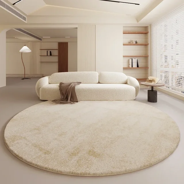 Tapis rond doux et moelleux pour la décoration de chambre à coucher, style crème, tapis minimaliste pour salon, tapis épais en peluche pour chevet 1