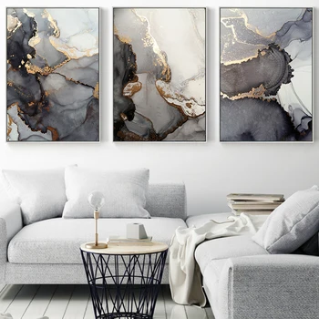 Abstract Golden Luxury Canvas Painting Watercolors Picture Home Decor Wall Art Fashion Marble Posters and Prints for Living Room 1