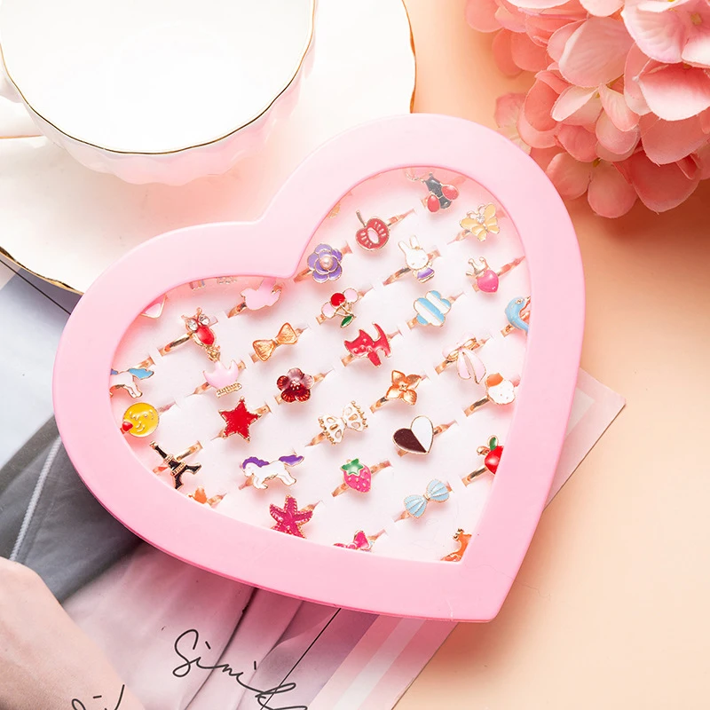 Finger Ring 10pcs/lot Cute Cartoon Kids Rings Candy Flower Animal Bow Shape Ring Girls Jewelry Enamel Flower Crown Finger Ring For Children