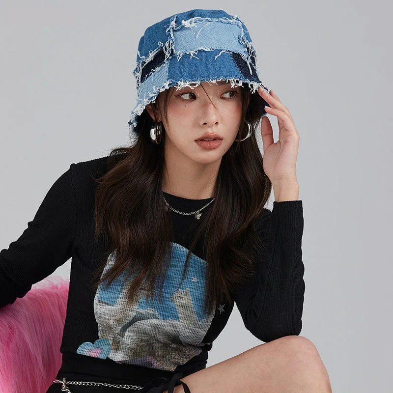 Cappello Da Pescatore Vintage In Denim Lavato Ed Invecchiato - Unisex, Pieghevole Per Viaggi E Spiaggia