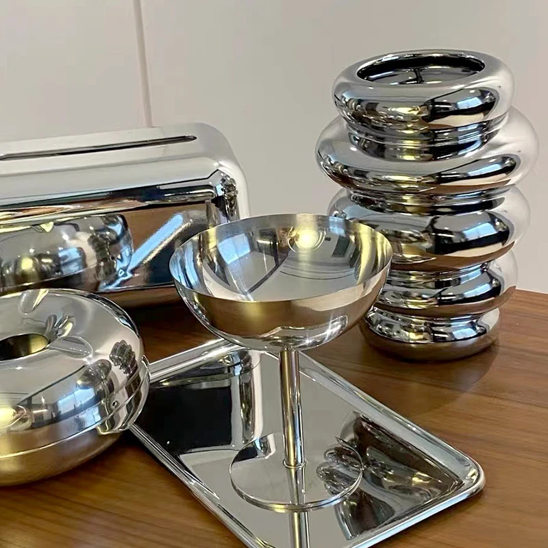 

New Exquisite Stainless Steel Ice Cream Cup Ice Cream Cup Home Kitchen Items Tall Glass Bar Wine Glass Party Table Props