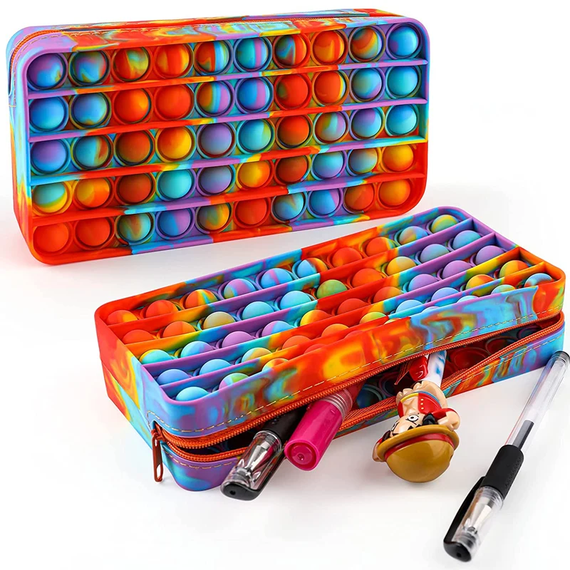 Silicone Bubble Pencil Case Sensory Fidget Toys For Kids Adults Decompression Stationery Storage Bag Juguetes Antiestr&eacute;s