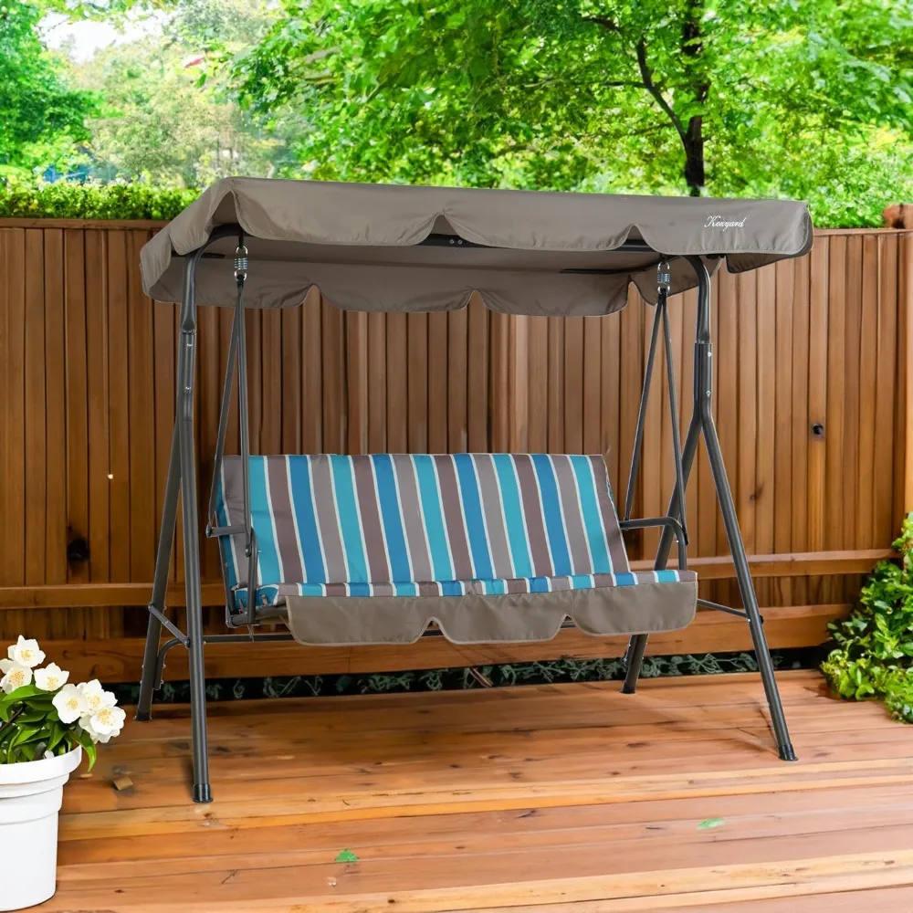 

Patio Swing Comfortable 3 Cushion Seats with Strong Steel Frame, Adjustable Canopy and Removable Cushion Ideal Glider Swing