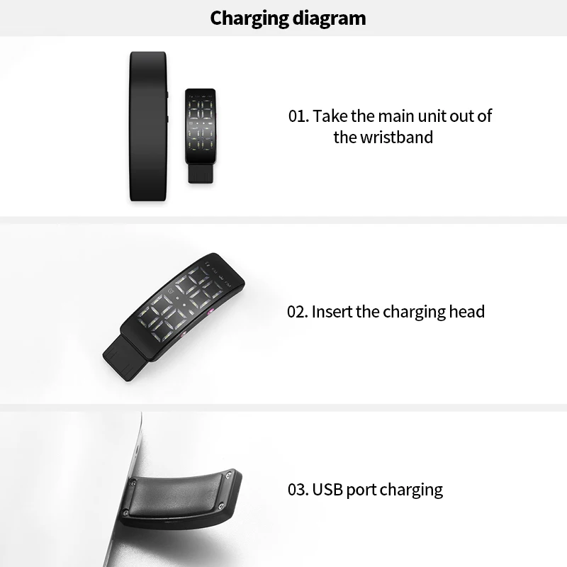 Smart Waterproof Fitness Tracker Wristband with LED Sports Activity and Sleep Monitoring