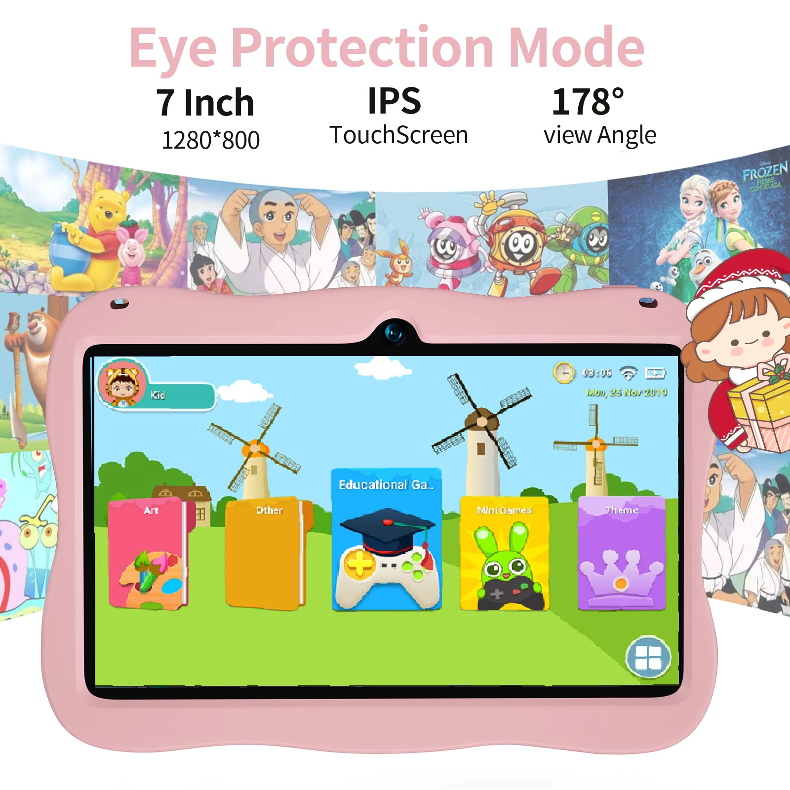 Sauenaneo Global New Original 7.0-inch Kids Tablet Android Children's Game Education Tablet 4GB RAM 64GB ROM 4000mAh Battery 6