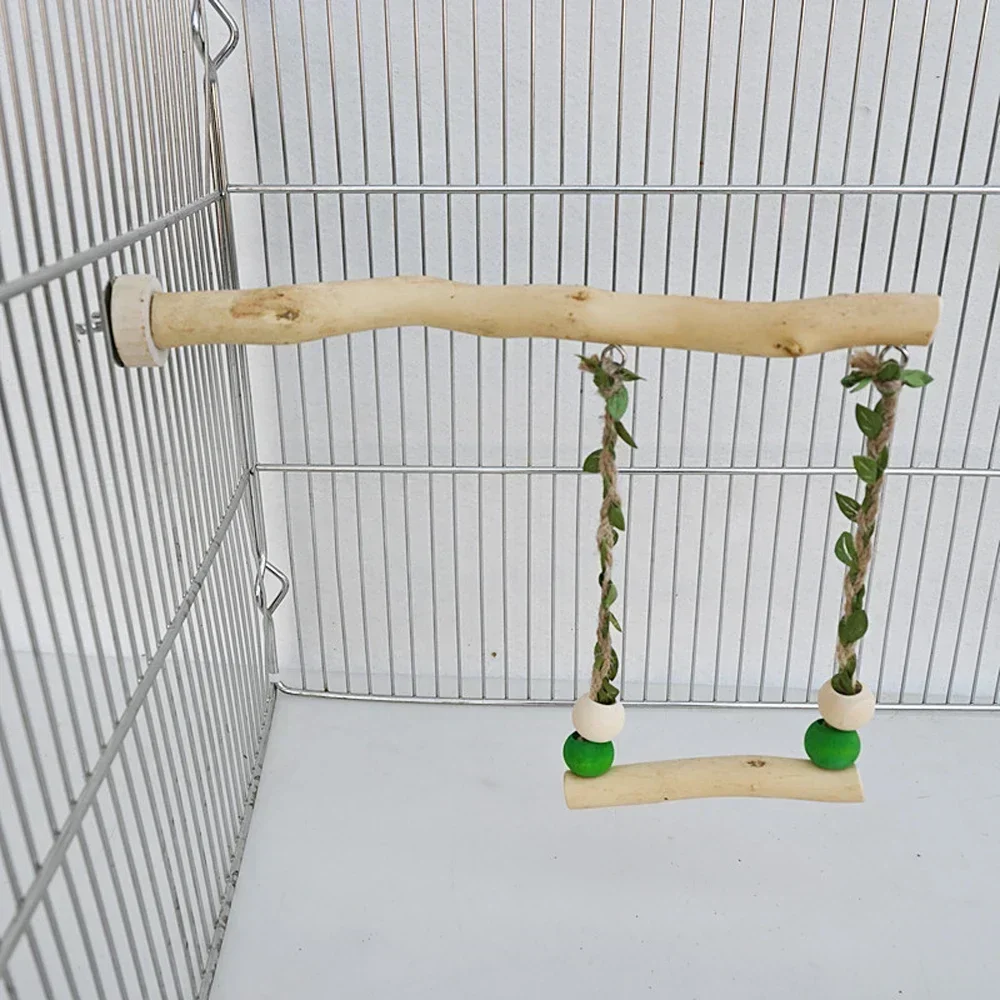 Bird Cage Accessories Wood Parrot Stand Pole Double Layer Swing Toy Tiger Skin Claw Beak Grinding