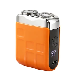 Compact Rechargeable Men's Dual Blade Electric Shaver and Beard Trimmer (Orange)