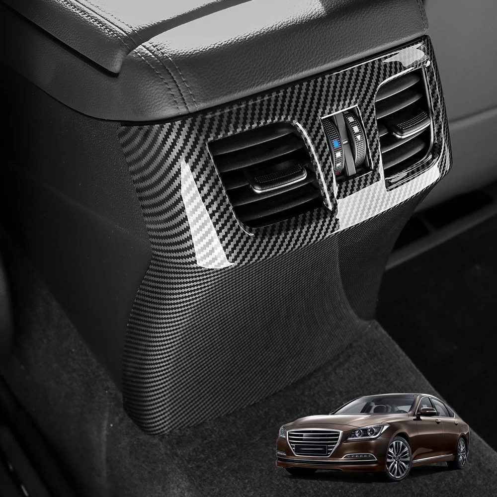 

Чехол из углеродного волокна с текстурой древесины для салона автомобиля, заднего вентиляционного отверстия, декоративная рамка для сиденья, противоударный чехол для Genesis G80 DH 2013-2019