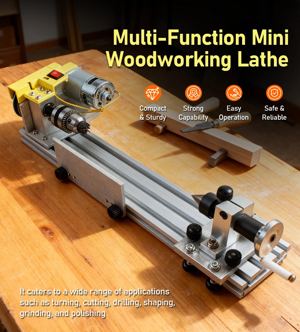 Multifunctional Mini Lathe Bead Polisher Grinder 200-3600RPM Variable Speed Wood