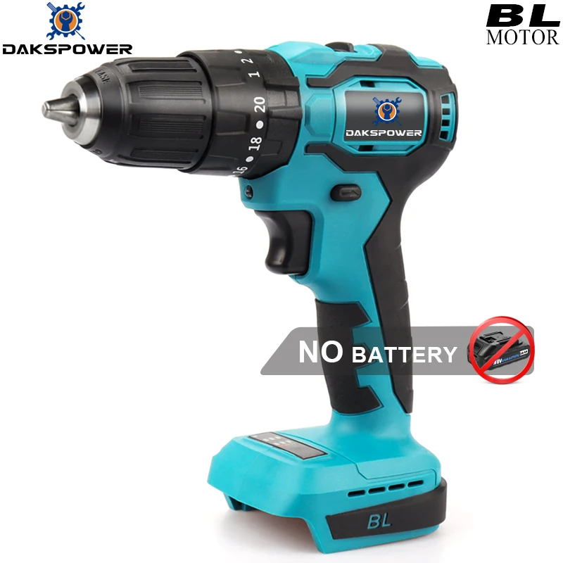 Self-locking Chuck 18V Brushless Electric Drill Cordless 3 Functions Battery Impact Screwdriver 2Speed Compatible Makita Battery wiseup impact drill 2 functions electric rotary handle hammer drill screwdriver power tools for drilling steel wood ceramic