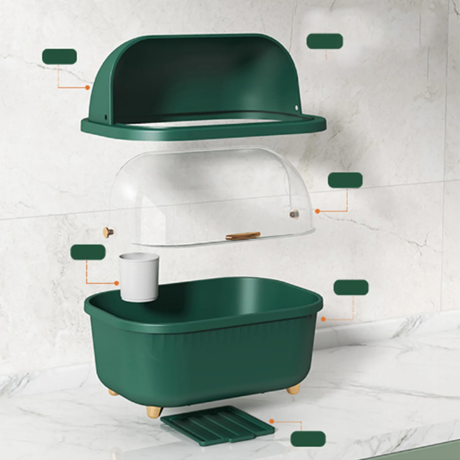 Leapiture, scolapiatti con coperchio e scolapiatti rimovibile, coperto, per piatti da cucina, per piatti da cucina, tazze, bacchette, forchetta, ciotola