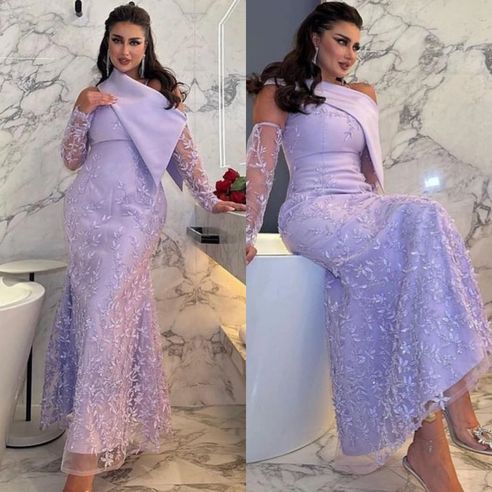 

Exquisite High Quality Asymmetrical One-Shoulder A-line Anke Length Evening Dresses Applique Satin vestidos graduaciones mujer