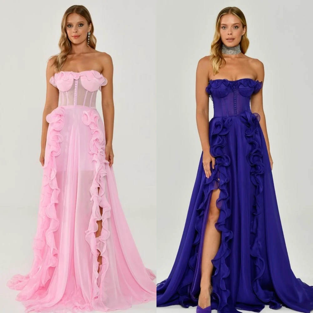 

Ball Mesprit Fashion Sizes Available Formal Ocassion Gown Strapless A-line Draped Floor Length Chiffon Prom Dresses Saudi Arabia