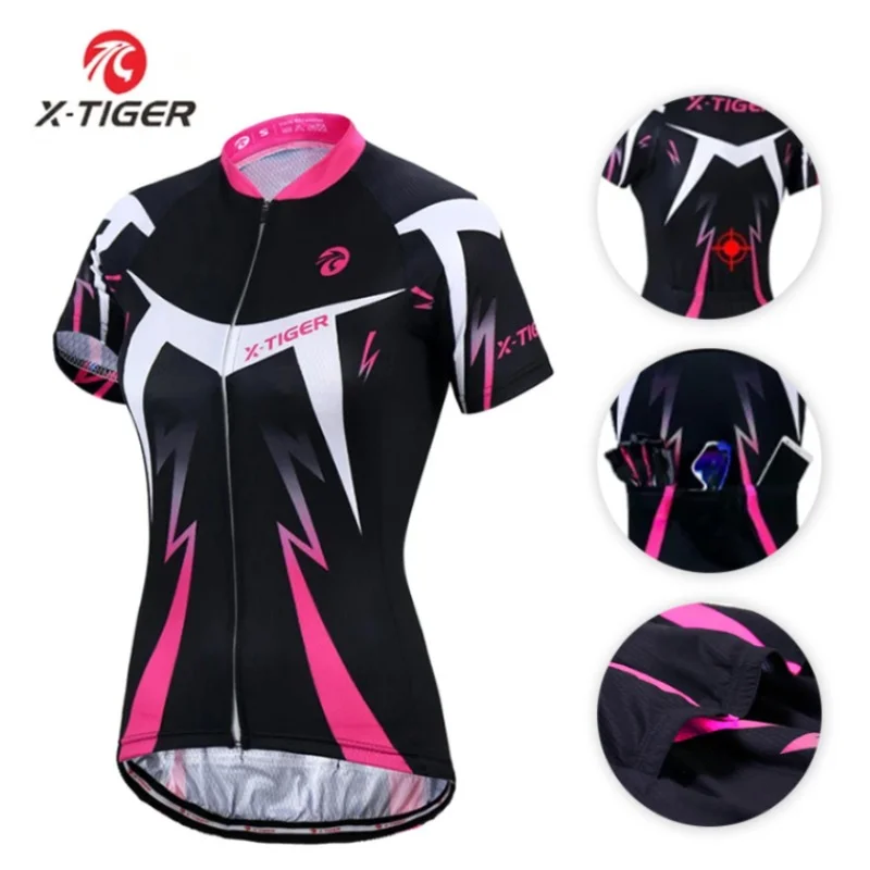 Cycling Shirt X-Tiger Cycling Jersey Women Mountain Bike Clothing Quick-Dry Racing MTB Bicycle Clothes Pocket Cycling Shirts Bicycle Clothing