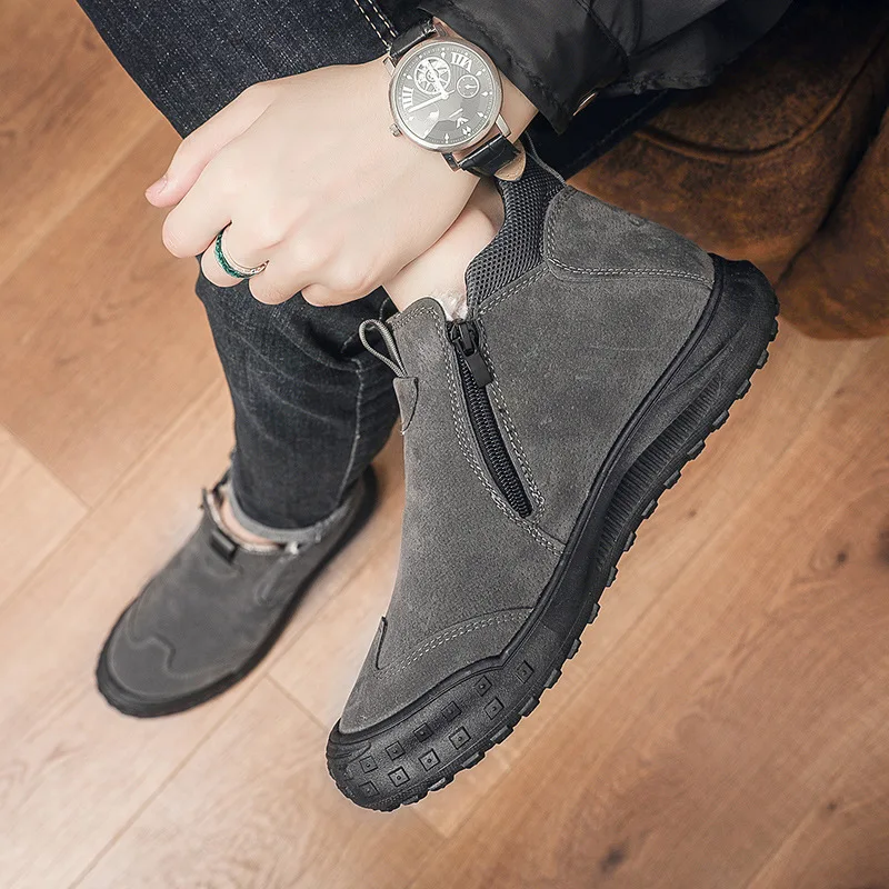 Thick-soled Lightweight Winter Men Shoes Slip-on Cold-proof Ankle Boots Plus Velvet Warm Outdoor Casual Non-slip Male Snow Boots