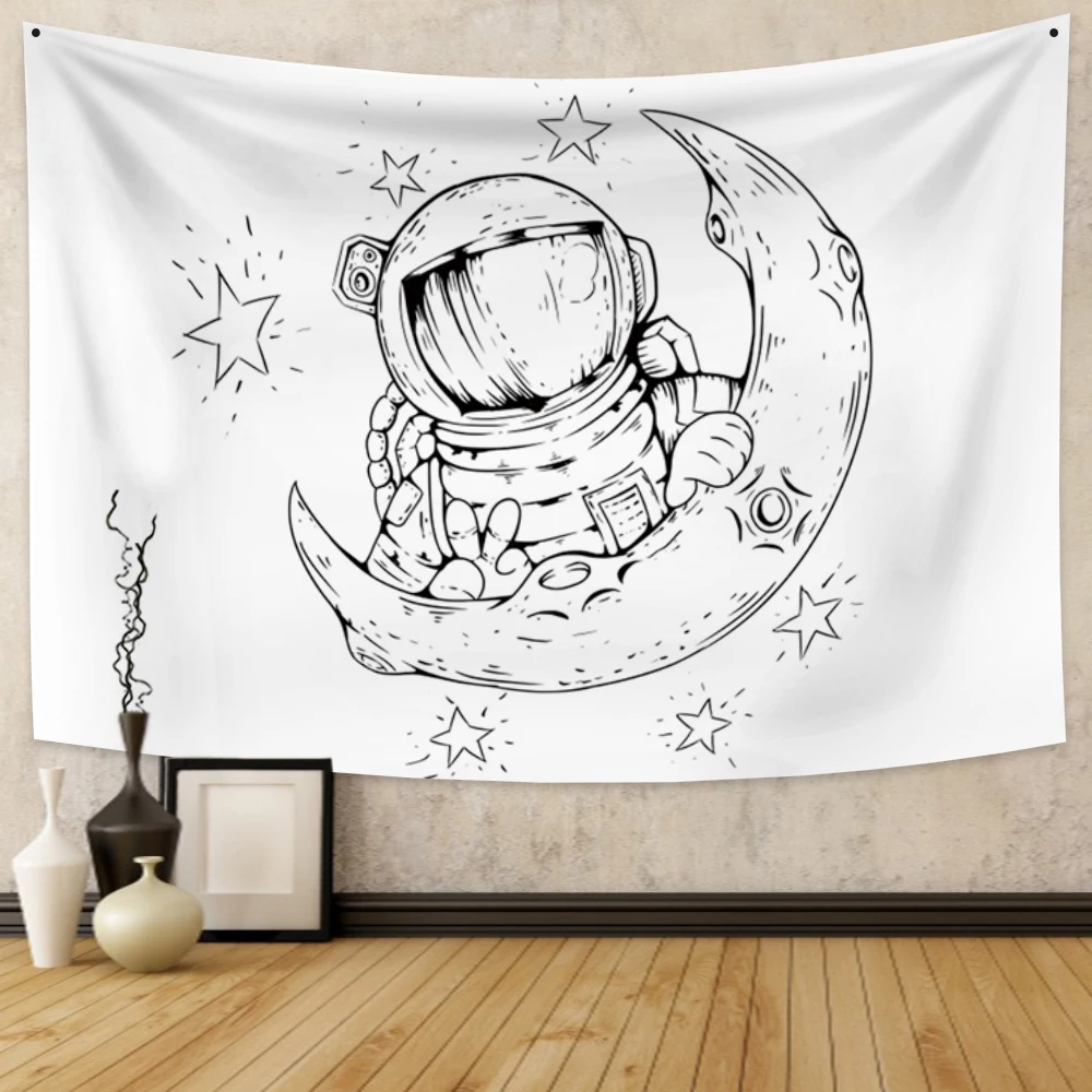 

White Star Astronaut Moon Tapestry Wall Hanging Bohemian Psychedelic Wall Decoration Beach Towel Polyester Yoga Blanket