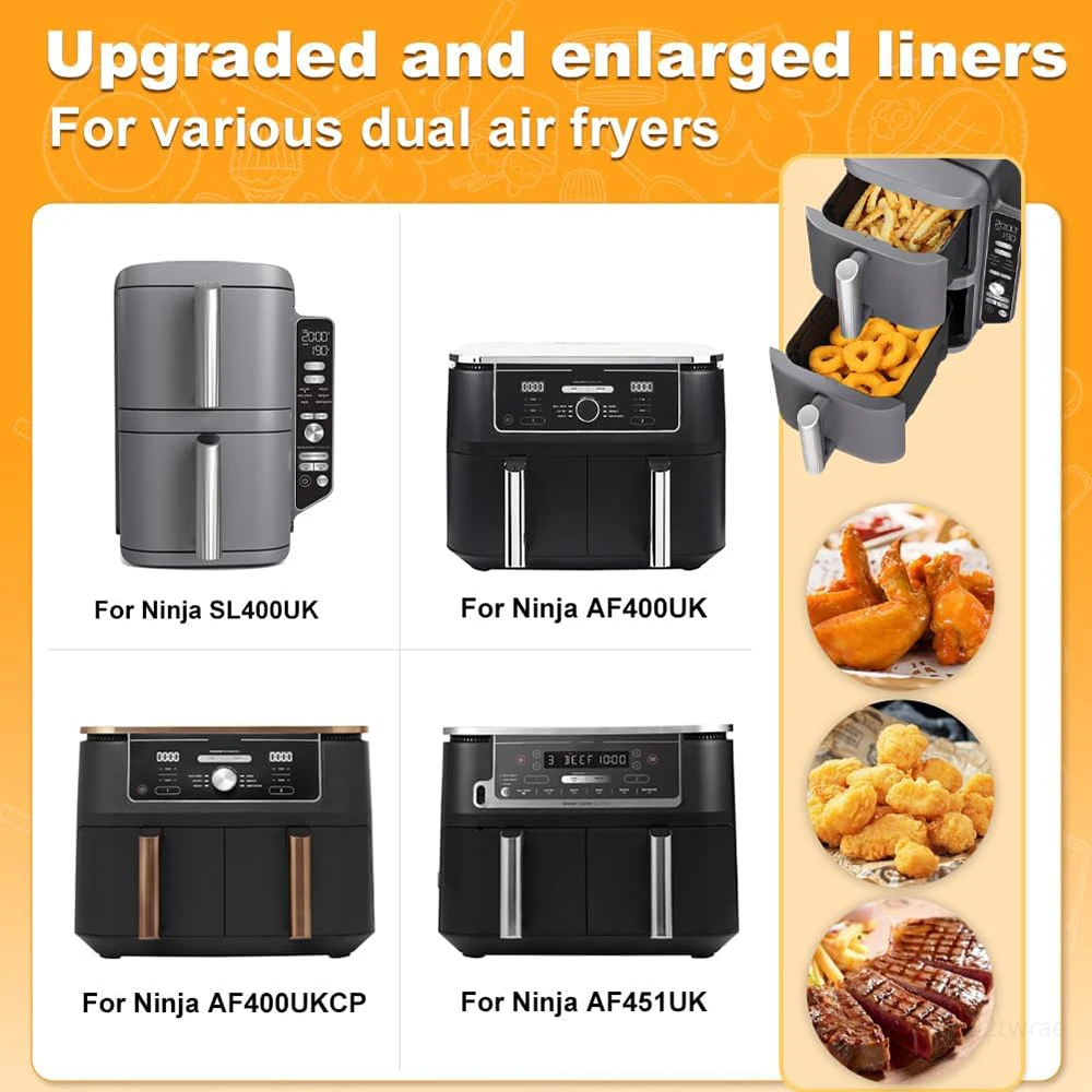 Silicone Air Fryer Liners 2Pcs for Ninja Double Stack XL 9.5L Airfryer Accessories for Ninja SL400UK/AF400UK/AF451UK Bakeware air fryer liners,air fryer accessories