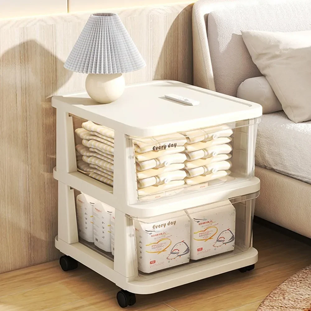Drawer Type Storage Trolley Multi-Layer Plastic Snack Handcart With Pulleys Living Room Storage Cabinet Transparent Rolling Cart