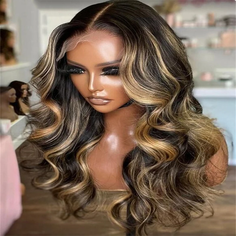 

Soft Glueless Long 26 inch Highlight Blonde Body Wave European Jewish Human Hair HD 13x4 Lace Front For Women With Baby Hair