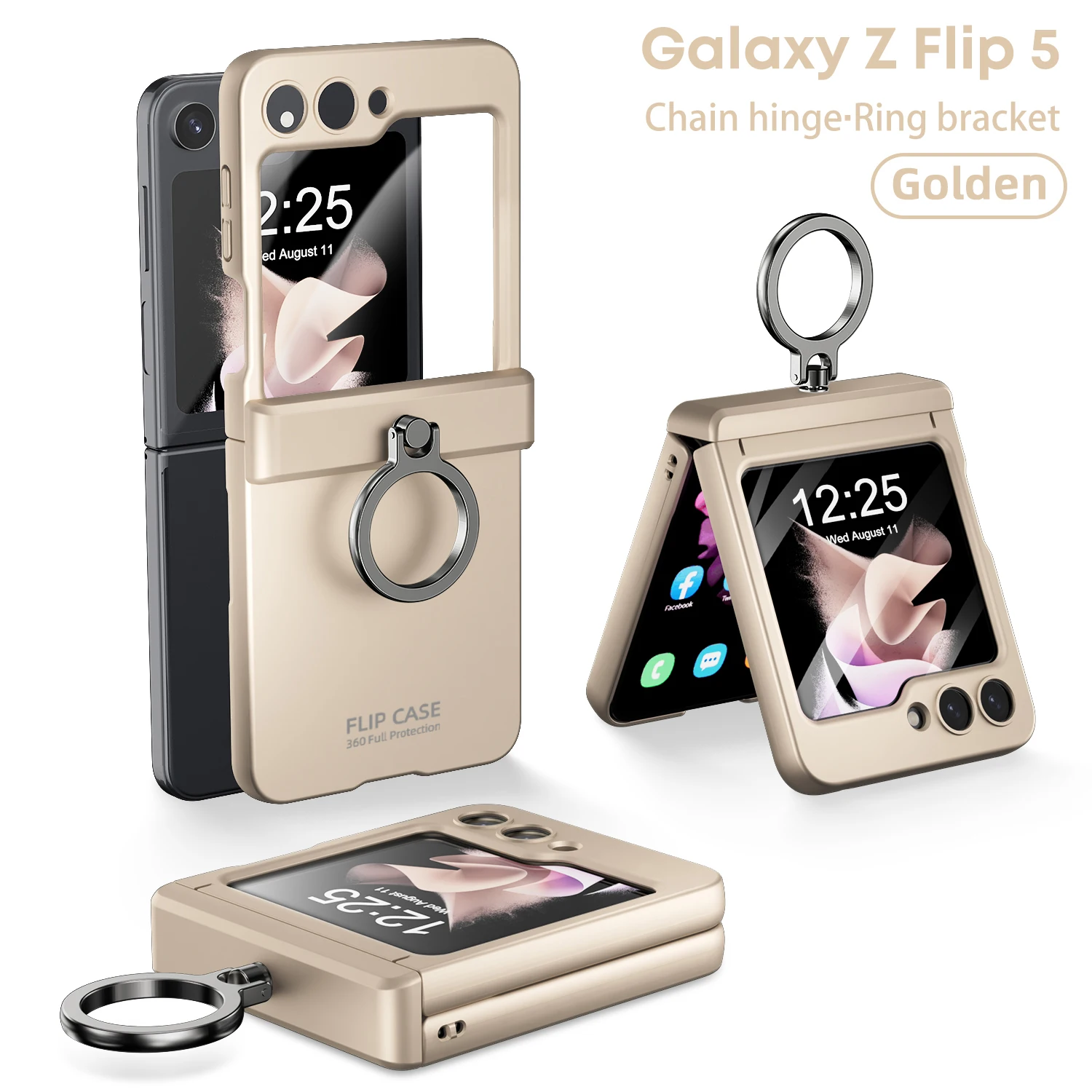 

For Samsung Galaxy Z Flip 5 Case Ultra-Thin Colorful Skin Friendly Matte Folding Hingle Ring Bracket With Mirror Film Hard Cover