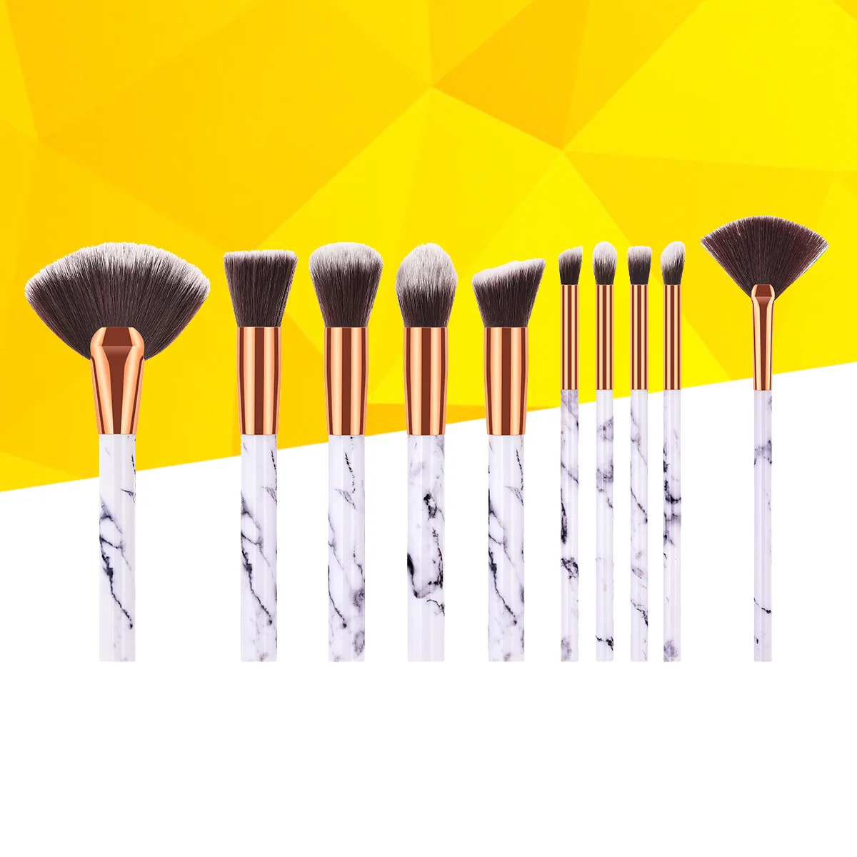 

10 Pcs Professional Premium nylon Hair Makeup Brush Set Marble Look Makeup brush Handle Cosmetics Powder Blush Brush for Women