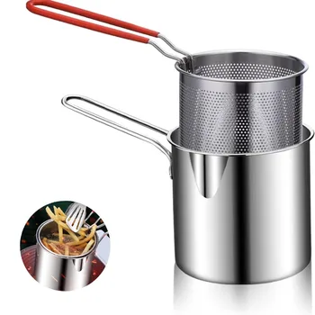 304 Stainless Steel Deep Frying Pan Kitchen Gadgets with Frying Basket and Anti-scalding Handle, Suitable for Frying, Steaming,
