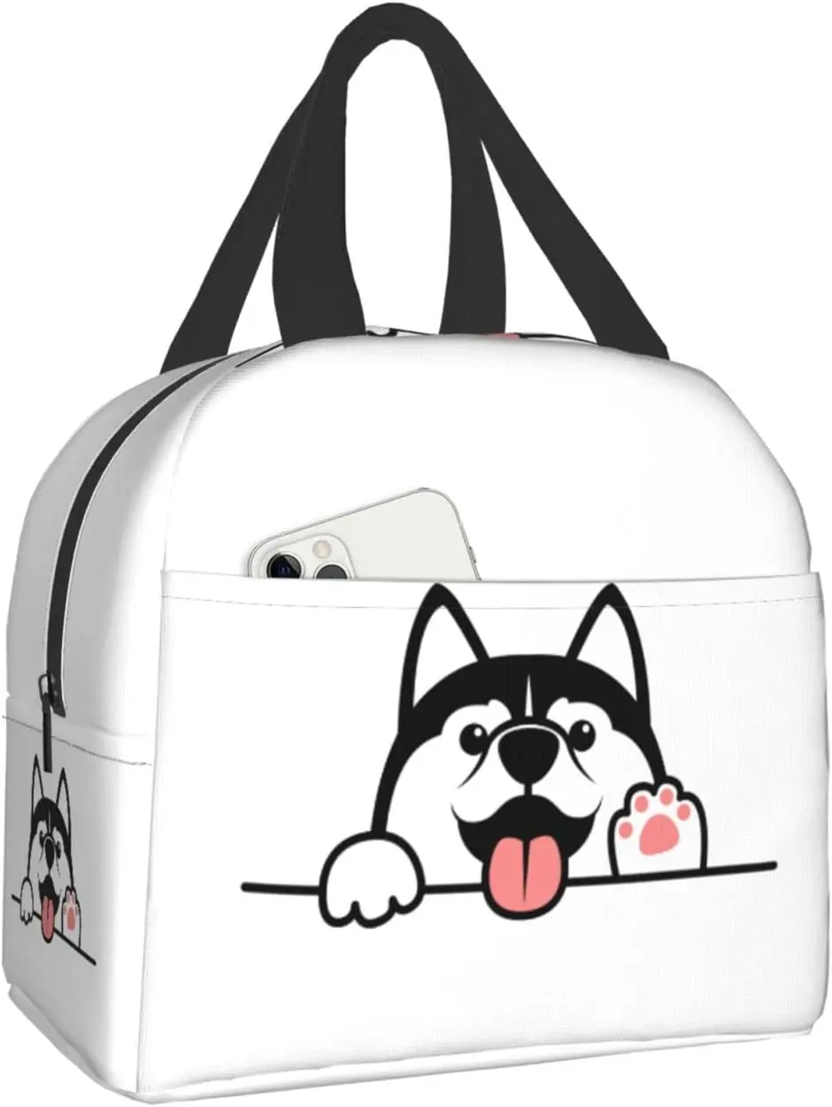 

Husky Dog Lunch Bag with Containers Cute Dog Paws Up Insulated Lunch Box Freezable Cooler Thermal Waterproof Lunch Tote Bag