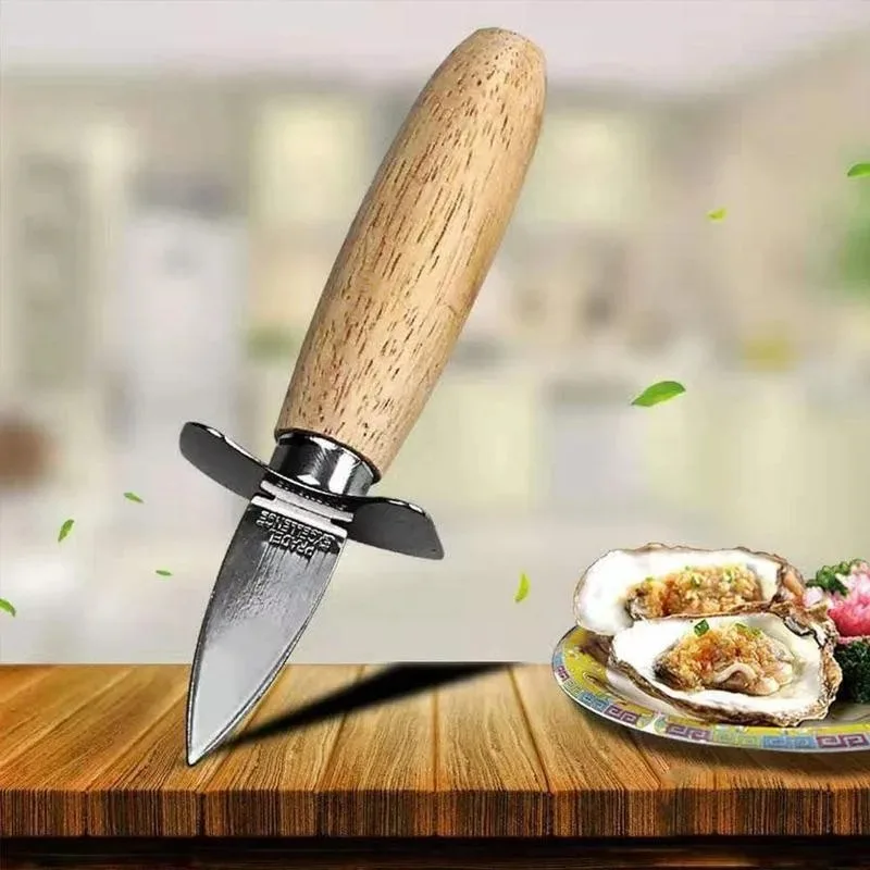 1Pc Steel Seafood Scallop Pry Knife with Wooden Handle Oyster Knives Shucker Shell Seafood Oyster Knife Opener