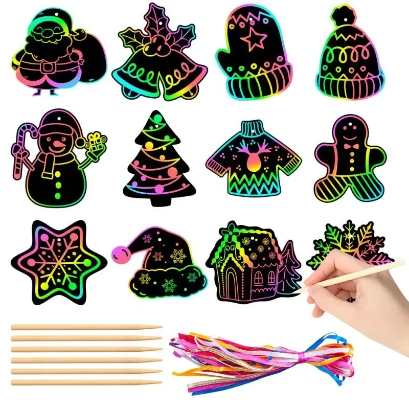 Christmas decorations Christmas Scratch Painting DIY Cartoon Santa Claus Snowflake Scratch Card Xmas Tree Hanging Pendant Merry Christmas Decor