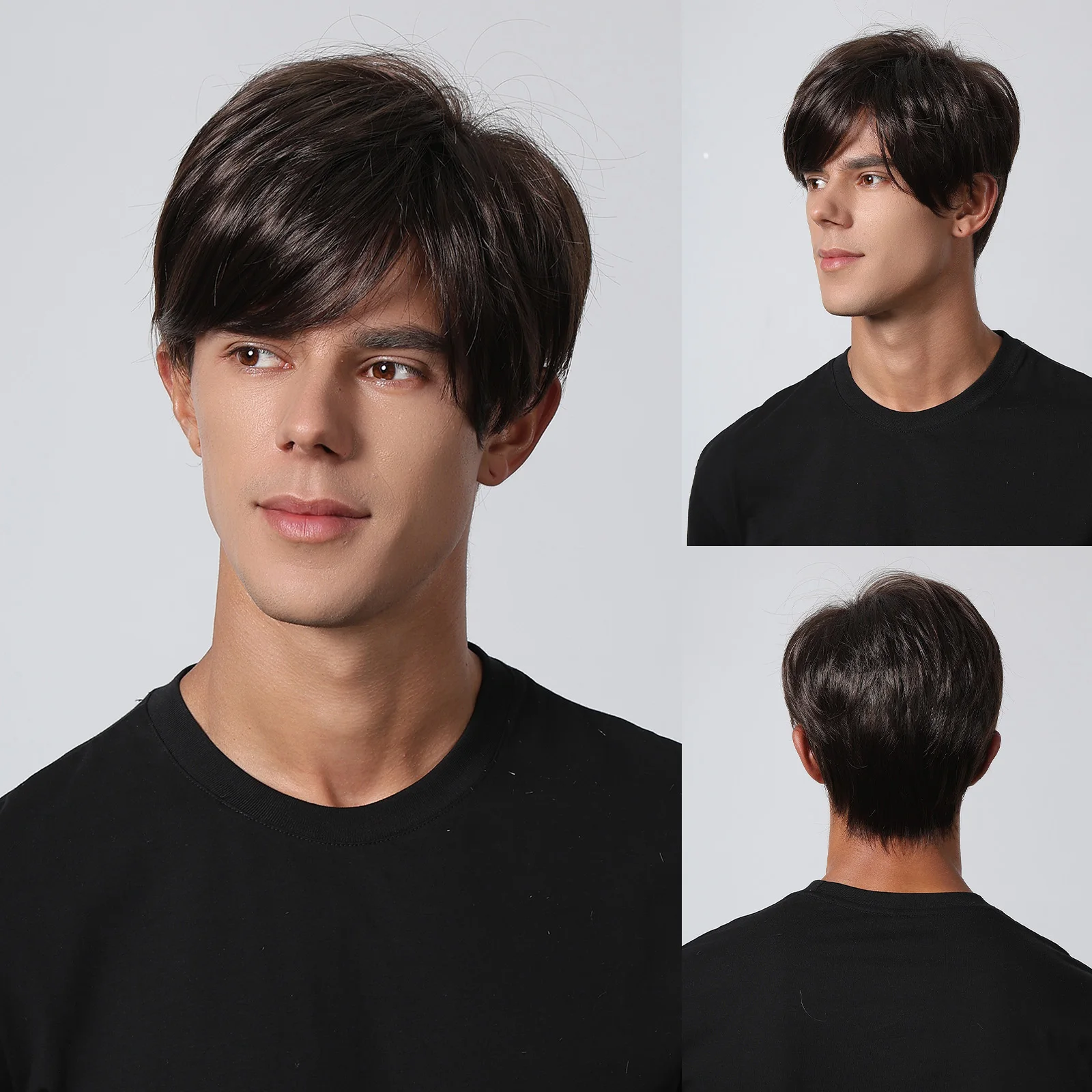 HAIRCUBE Short Brown Synthetic Wigs for Men Natural Soft Hair with