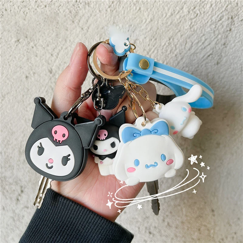 Sanrio Hello Kitty Keychain Silicone Cute Key Case KT Cat Pendant Cinnamoroll Kuromi Melody Access Control Card Case plush keychain key chain