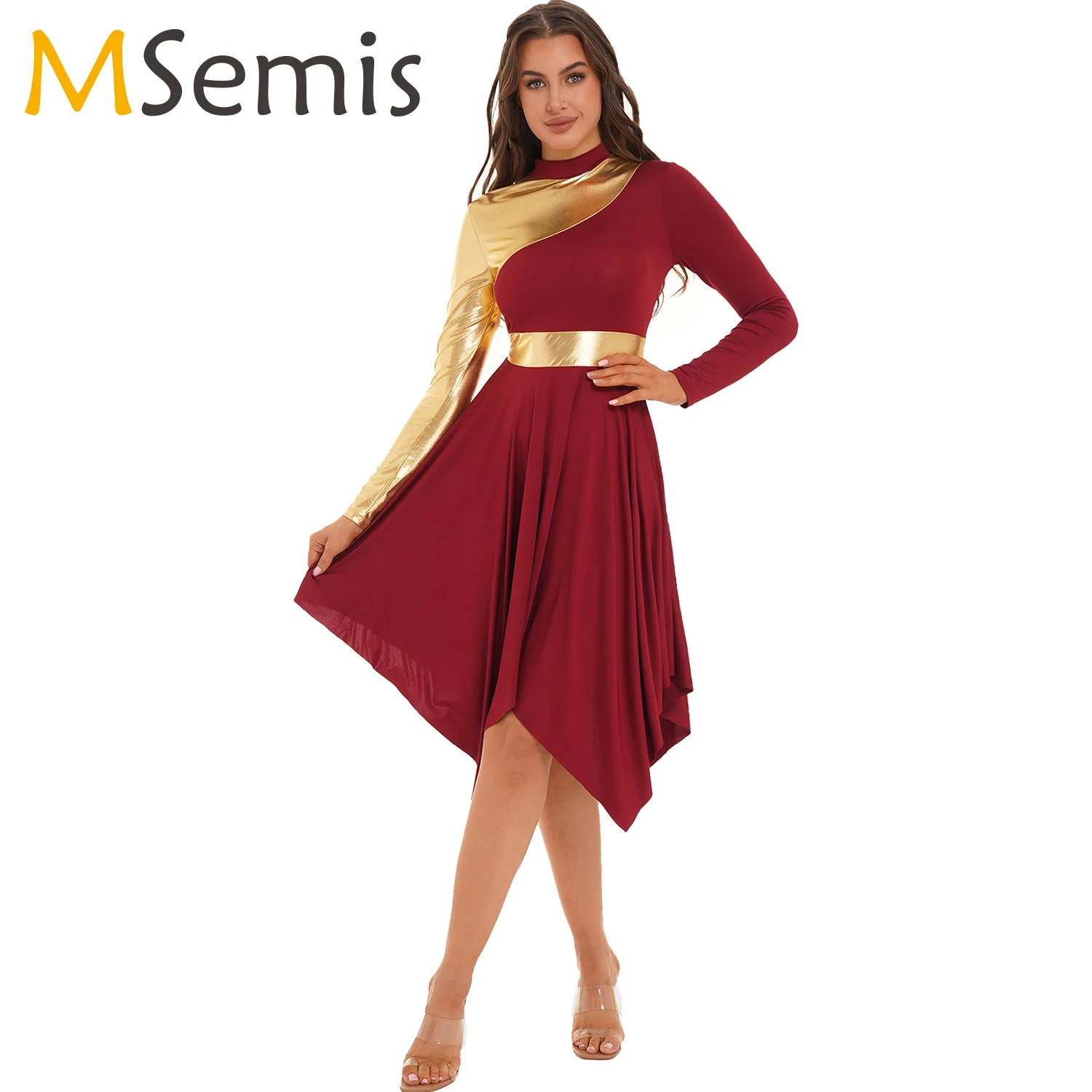 

Женское балетное платье, современный Лирический костюм для танцев, костюм для выступлений с длинным рукавом контрастных цветов, лоскутное трико для гимнастики, Одежда для танцев