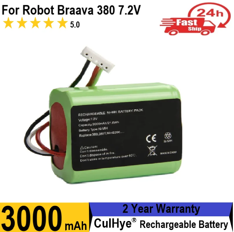 Batteria Irobot 380T 3000Mah 7.2 V Ad Alta Capacità Per Irobot Braava 380 380T 390T Mint5200 5200B 5200C Robot Lavapavimenti Ni-Mh