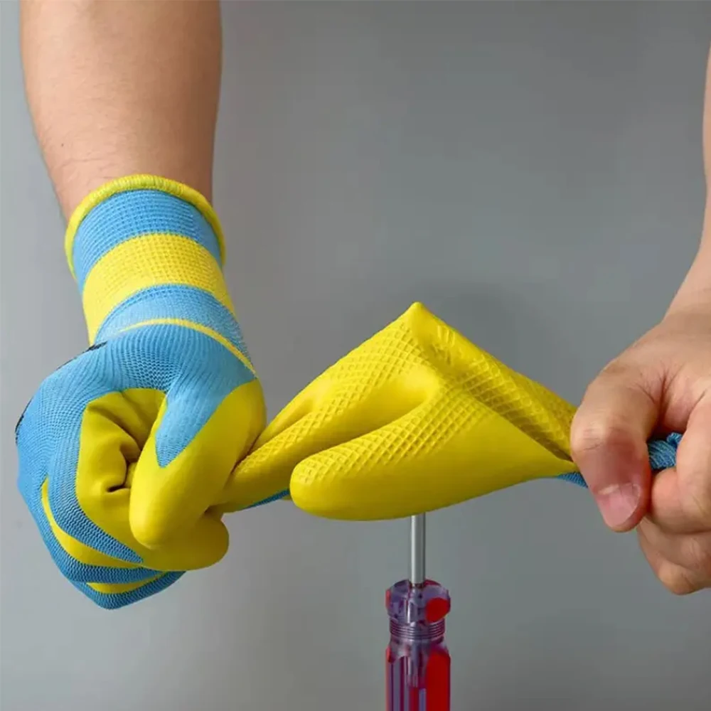 12 PCS Blue Safety Work Gloves Non-slip Wear-resistant Breathable Nitrile Gloves Rubber Protective Equipment Soft Puncture Proof 5